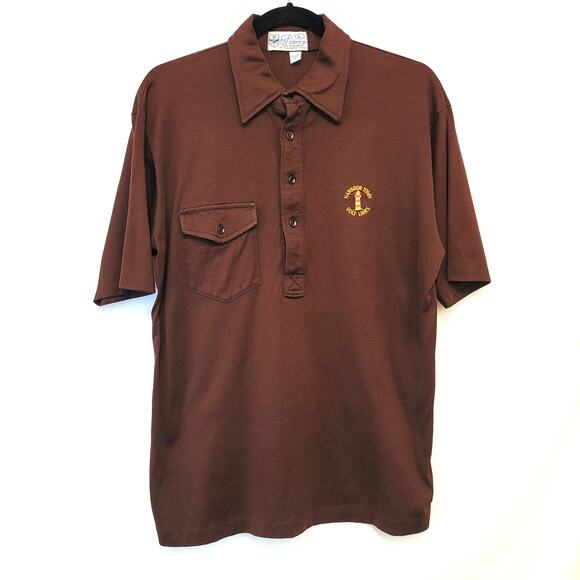 Vintage Pickering Harbour Town Golf Links Brown Polo Shirt Mens Large Embroidery - Picture 1 of 7